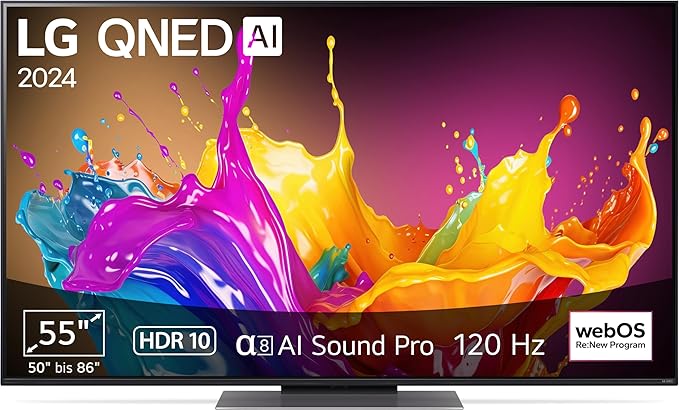 N/A LG 55QNED86T6A 55 Zoll (139 cm) QNED 4K UHD Fernseher mit webOS 24, α8 AI-Prozessor, 120Hz & Filmmaker Mode 2024 N/A LG 55QNED86T6A 55 Zoll (139 cm) QNED 4K UHD Fernseher mit webOS 24, α8 AI-Prozessor, 120Hz & Filmmaker Mode 2024